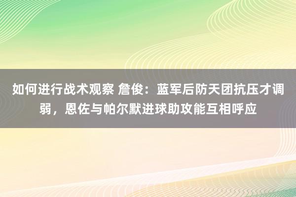 如何进行战术观察 詹俊：蓝军后防天团抗压才调弱，恩佐与帕尔默进球助攻能互相呼应